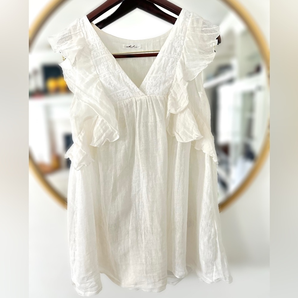 Romantic Italian Linen Ruffle Babydoll Dress | Miho’s Italy | Beach Coverup | M